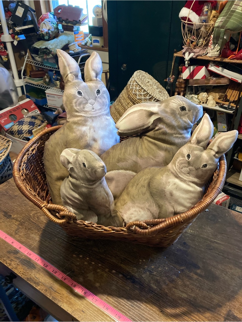 Basket full of rabbit stuffed pillows